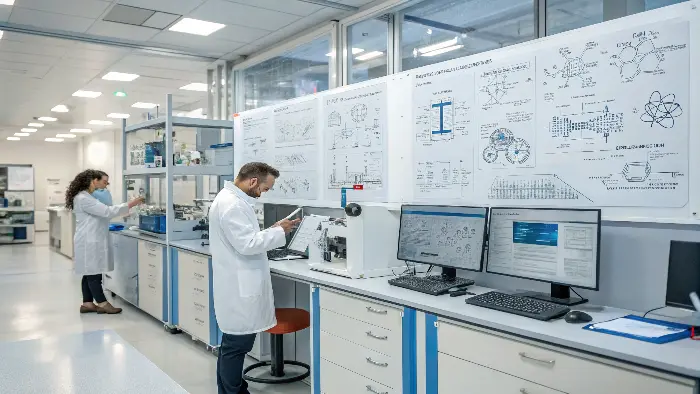 Magnifying glass over a list of manufacturer features