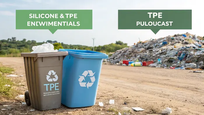 A graphic comparing the lifecycle/disposal of silicone vs TPE toys (if possible)
