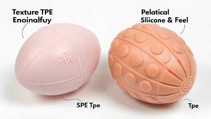 Close-up shots comparing the texture of a silicone toy and a TPE toy