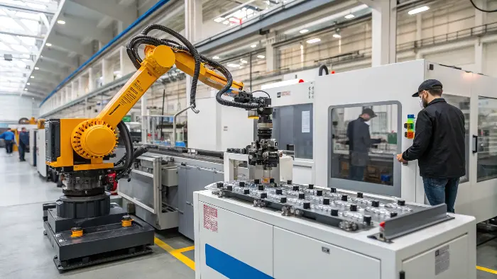 Robotic arm in an injection molding facility