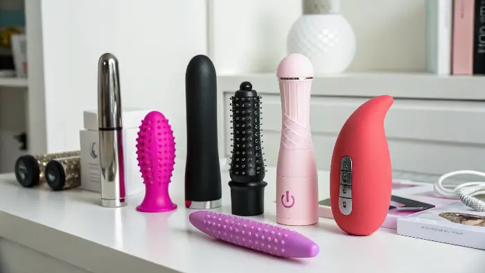 alt text: Open book with information about adult toy materials
