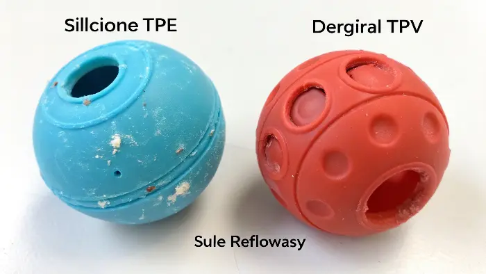 Silicone toy looking new next to a worn TPE toy