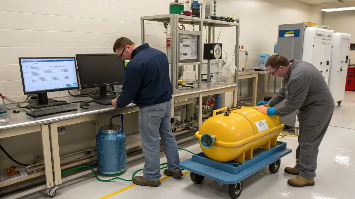 Technician preparing an adult toy for IP water test