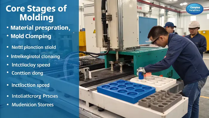 Diagram showing stages of injection molding process