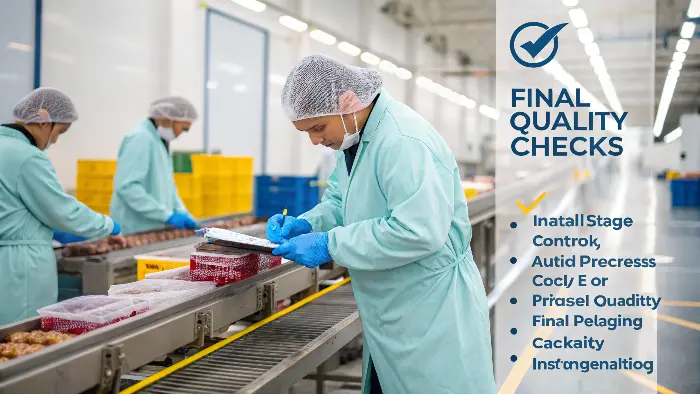 A detailed flowchart showing the stages of manufacturing with quality check points highlighted.