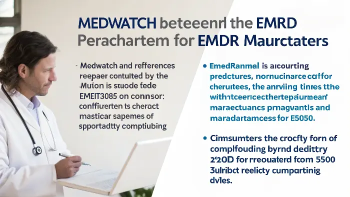 An image comparing the MedWatch logo with the eMDR system flow