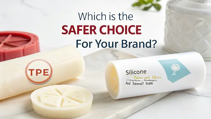 A close-up comparison of smooth silicone texture and slightly porous TPE texture