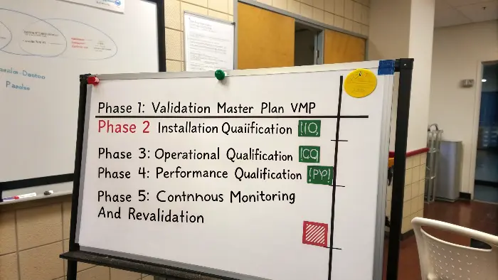 A flowchart showing the five phases of process validation