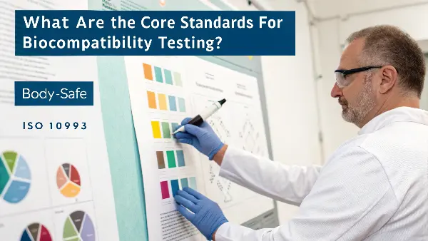 A flowchart showing the decision process for biocompatibility testing based on device category and contact duration.