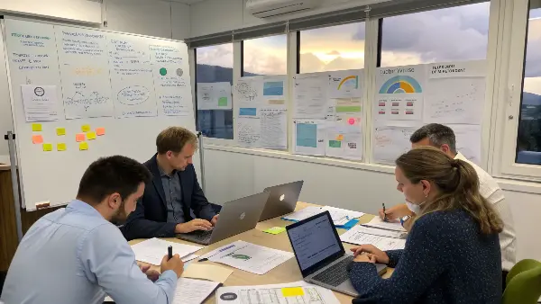 A lab setting with product prototypes and clipboards for user safety trials.