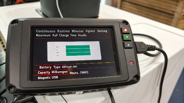 An adult toy charging on a sleek magnetic dock next to a phone displaying battery percentage.