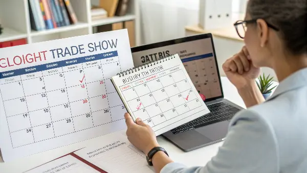 A person looking at a trade show directory map to plan their route