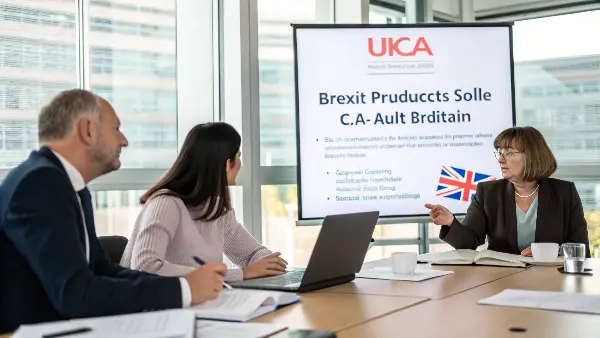 The UKCA and CE logos side-by-side with a split UK/EU flag in the background