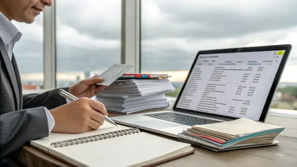 A person at their office desk sending follow-up emails after a trade show