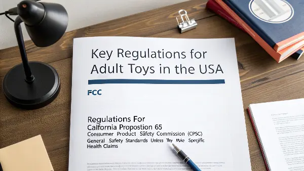 An illustration of the FCC logo and a "Prop 65 Warning" label side-by-side