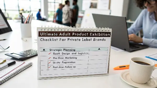 A checklist on a clipboard at a trade show booth