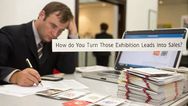 A person sending follow-up emails after a trade show