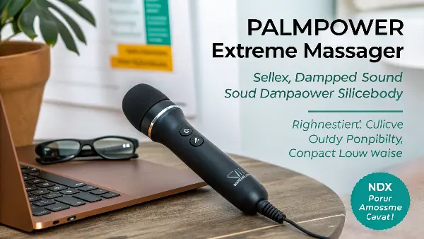 A sleek, handheld PalmPower Extreme massager on a neutral background