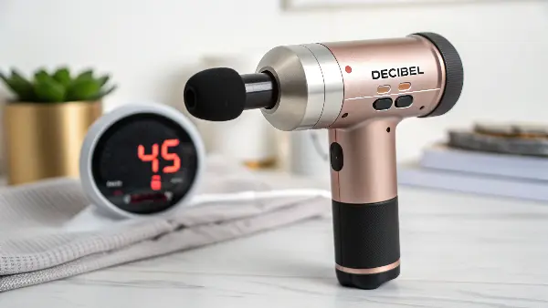 Quiet Massage Gun Technology a side-by-side comparison of a standard massage gun and a quiet mini massage gun