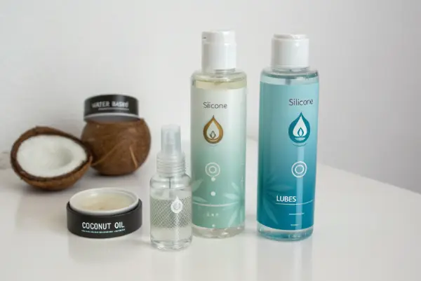Bottles of water-based and silicone lubricants